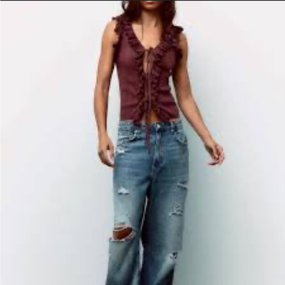 Zara Ruffled bow knit top - Picture 1 of 6